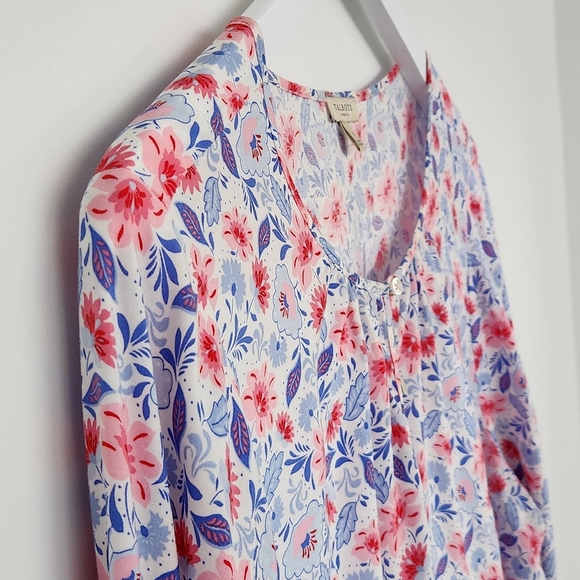 Talbots Woman's Blue Pink White Long Sleeve Soft Rayon Tunic Top Size X - Picture 3 of 9